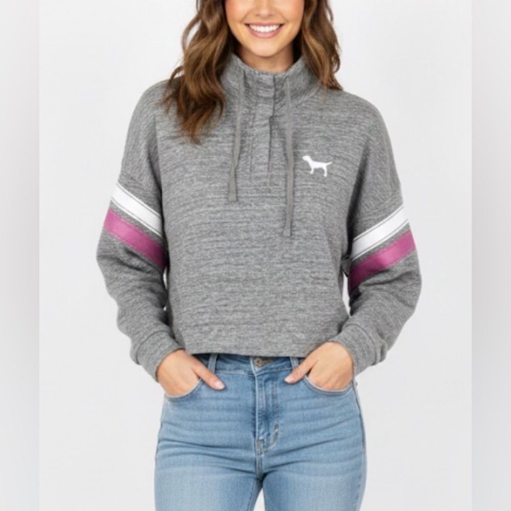 PINK Victoria’s Secret Snap Mock Neck Crop Sweatshirt Size Medium